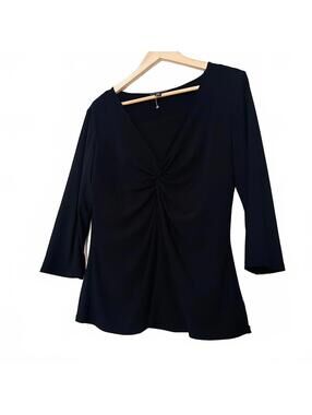 NWT Briggs New York Slimming Solution Black Ruched Top L 3/4 Sleeve Stretch Work